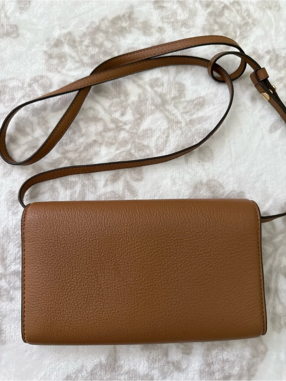 Tory Burch Tan Leather Small Crossbody Bag Wallet with Gold Logo